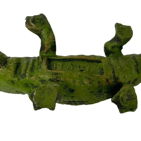 VINTAGE ITALIAN 1970s? CLAY SMILING CROCODILE FIGURINE GREEN HAND-PAINTED - Picture 5 of 5